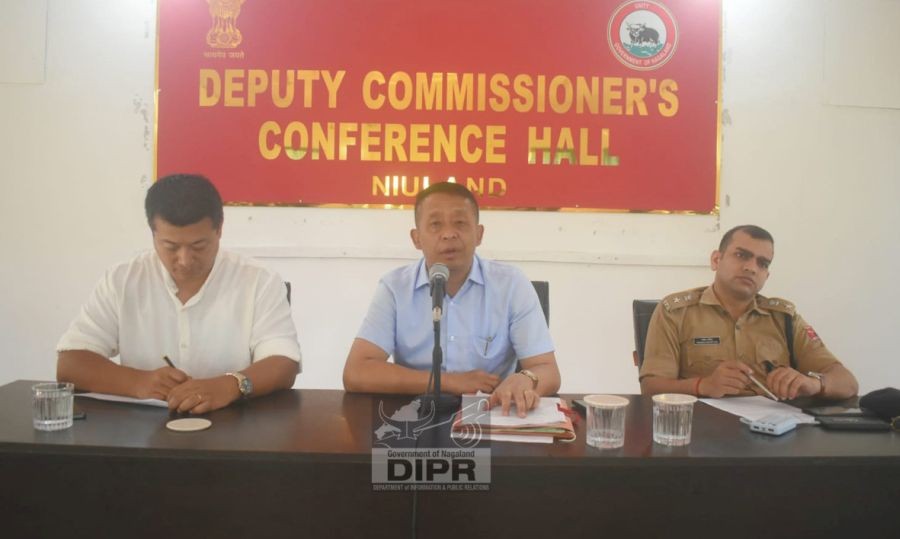 The Niuland DC TL Kiusumong Tikhir chairing the DPDB meeting held at the DC’s conference hall, Niuland on June 26. (DIPR Photo)